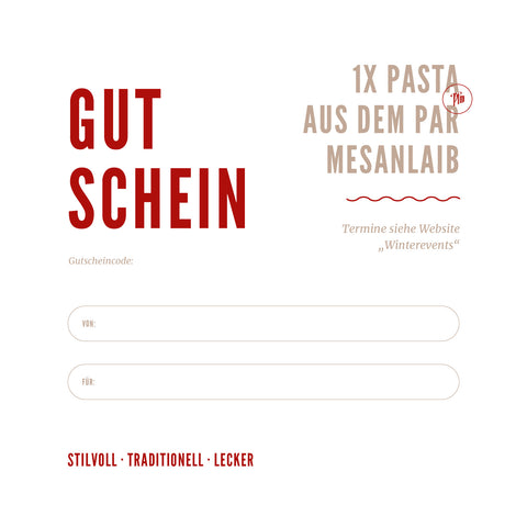 GUTSCHEIN 1x Pasta aus Parmesanleib